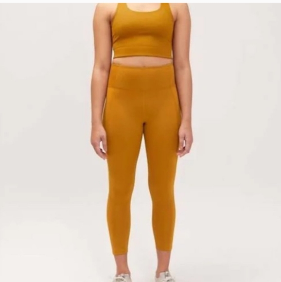 Girlfriend Collective Mustard Yellow Crop Top Leggings Set. XS/S - Picture 10 of 11